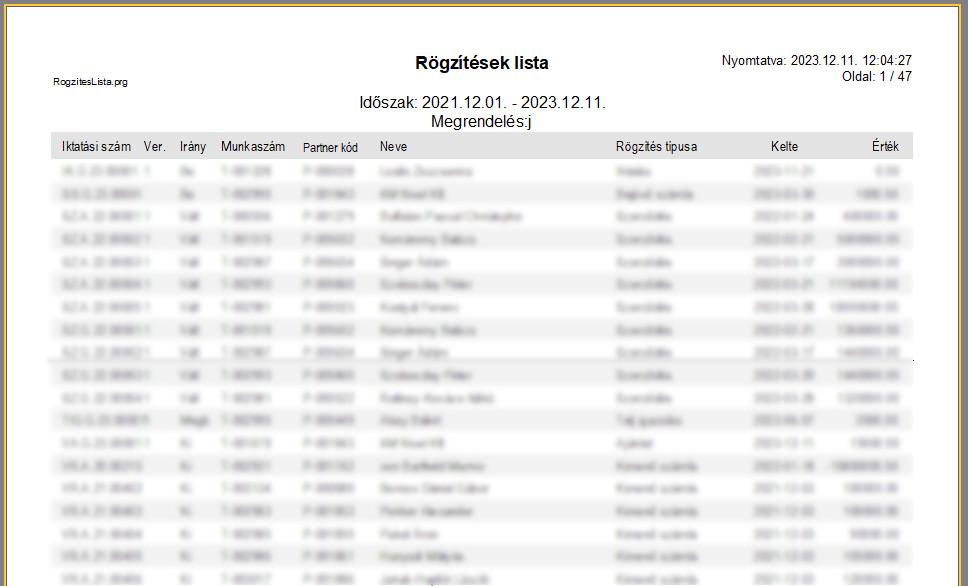 RogzitesekListaRiport