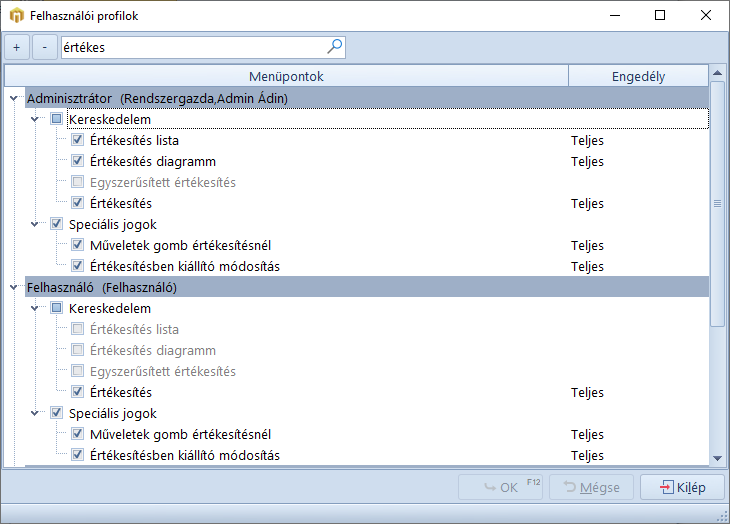 Felhasználói Profilok