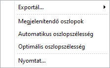 Táblázat Menü Alap